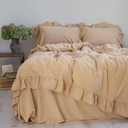 Ruffle Duvet Cover Beige Color, Polyester, King Size Set