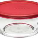 Anchor Hocking Classic Glass Food Storage Container with Lid, Red, 4 Cup