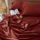 MooMee Bedding Sheet Set 100% Washed Cotton Linen Like Textured Breathable Durable Soft Comfy (Solid Fired Brick Red, Queen)
