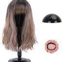 Wig Stand Adjustable Wig Stand with Metal Base (12"19"), Non-Slip Velvet Cover, Breathable Top, Easy Assembly, Stable Holder for Wigs, Hats & Masks