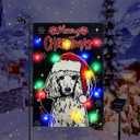 Christmas Garden Flag Lighted Xmas Poodle Dog Flags for Outside Solar Led Double Sided Burlap Winter Holiday Decorations Yard Lawn Outdoor Decor 12.5 x 18 Inch