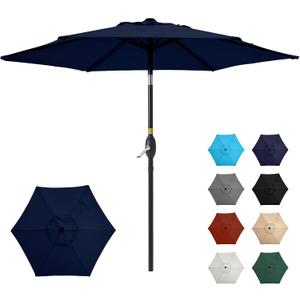 FansaFurn Patio Umbrella Striped Outdoor Table Market Umbrella with Push Button Tilt and Crank Sturdy Aluminum Ribs for Deck, Lawn, Pool& Backyard