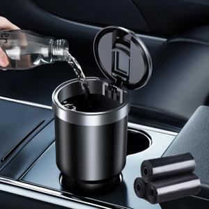 Mini Trash Can for Car with Lid, Small Car Trash Can Cup Holder with 45pcs Trash Bag, Garbage Can Front Seat Accessories for Women Men Vehicle Automotive Trash Can/Garbage Bin Black