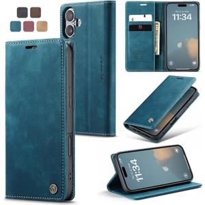 for iPhone 16 Case, Flip Wallet Leather Case with Card Holder Magnetic Closure Shockproof Kickstand Protective Phone Cases Cover for iPhone 16, Blue-Green