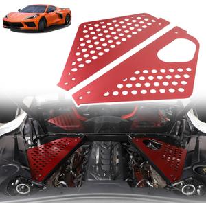Engine Bay Panel Cover Trim Compatible with Chevrolet Corvette C8 Stingray 2020-2025 Aluminum Alloy 2PCS Engine Compartment Left Right Protection Leakproof Cover Trim Accessories (Red-Style C)
