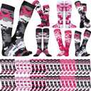 Xtinmee 24 Pairs Breast Cancer Awareness Socks Pink Ribbon Football Camo Breast Cancer Socks for Women (Small, Bright Colors)