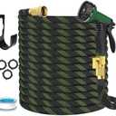 Garden Hose 50 ft, Non-Expandable Flexible Water Hose with 10 Function Spray Nozzle, Lightweight, Leak Proof, Kink-Free, Portable Hose for Outdoor, Yard, Lawn, High-Density Fabric, Black Green