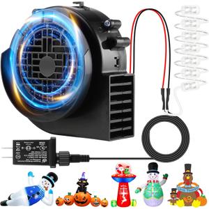 Replacement Blower Fan for Inflatables, 12V 1.2A Air Blower with 7 LED Light Strings and 1.5A Adapter for Christmas Halloween Thanksgiving Yard Inflatables Decorations Outdoor