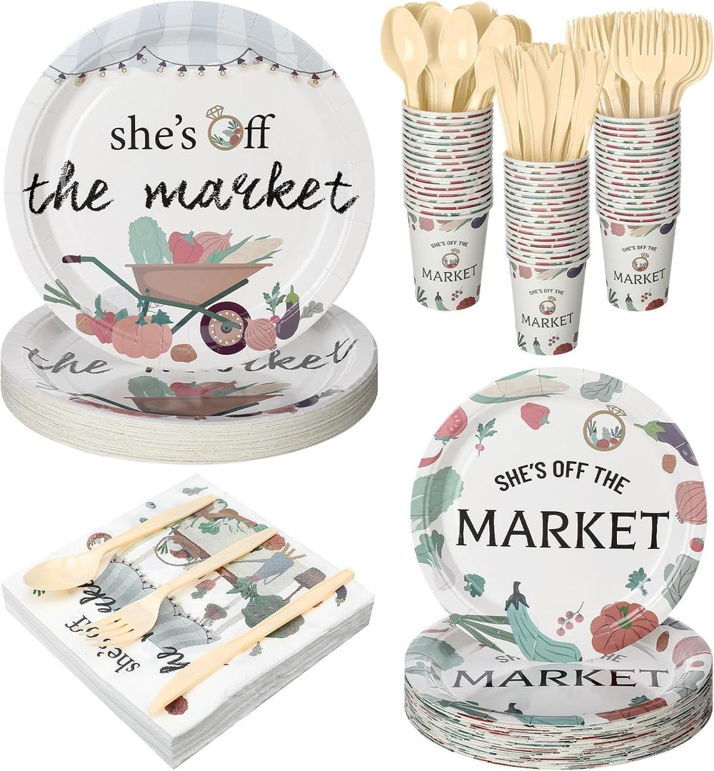 Yungyan 252 Pcs She's Off the Market Bridal Shower Party Tableware Set
