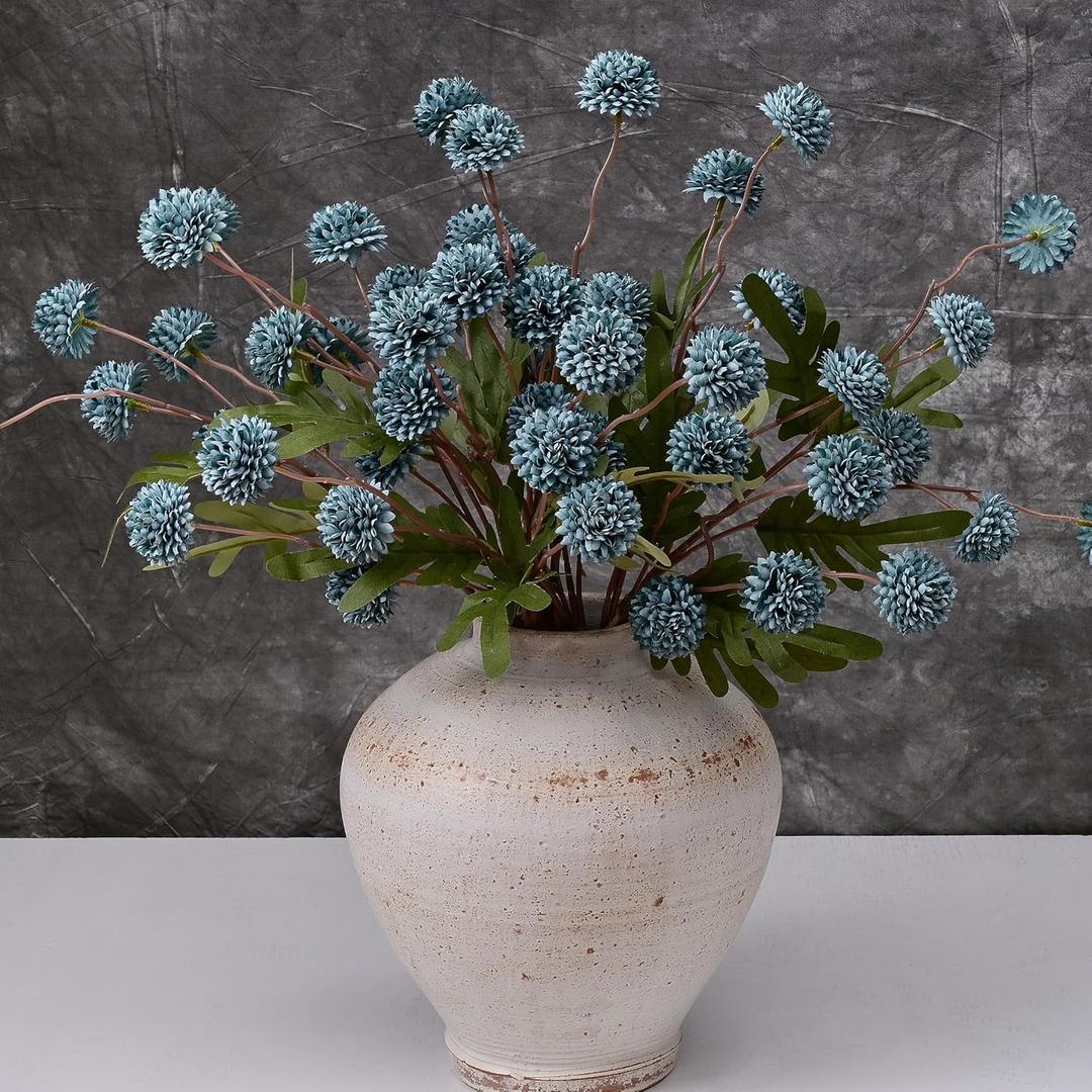 Waipfaru 10pcs Fake Silk Pompon Mum Artificial Flowers, Bulk Faux Mini Chrysanthemums, for Centerpieces Wedding Fillers Champagne Arrangements Shower Decorations, Blue