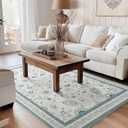 EVERGRACE Area Rugs for Living Room 5x7, Boho Floral Faux Wool Indoor Outdoor Rugs, Washable Rugs for Bedroom Dining Room Entryway Kitchen, Low Pile Floor Mat Carpet for Home Decor, Pale Blue