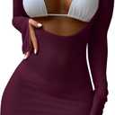 Lilosy Sexy Long Sleeve Mesh Swimsuit 3 Pieces Cover Up Bikini Set (Large, Purple)