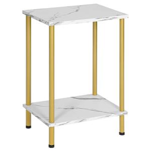 HOOBRO End Table, Small Side Table, Nightstand with 2-Layer Storage Shelves, Sofa Table for Small Spaces, Living Room, Bedroom, Stable Frame, Easy Assembly, Gold and Marble DM09BZ01