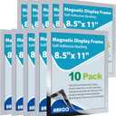 10Packs Magnetic Sign Holder 8.5 x 11, Self Adhesive Display Picture Frame with Magnetic Frame and Clear PVC for Office Store Home Door Window Refrige Magnetic Paper Holder, Silver