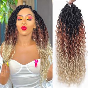 Goddess Locs Crochet Hair 18Inch Curly Faux Locs Crochet Hair River Hippie Locs Crochet Braids Boho Bohemian Locs Crochet Hair Pre Looped 4Packs(1B/30/613, 18inch)