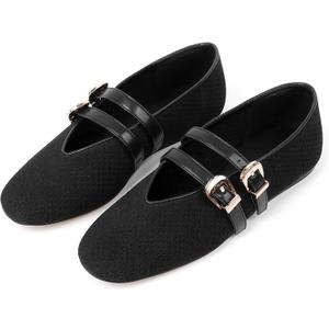 Mary Jane Shoes for Women Mesh Ballet Flats with Adjustable Double Buckle Strap Comfortable Slip On Dress Shoes for Daily (7.5)