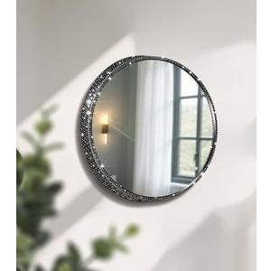 Mulixis Crystal Diamond Wall Mounted Mirror Black Makeup Mirror 12inch Round Bing Mirror for Bedroom Real Glass Mirror for Wall Decor
