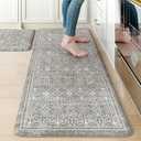 KIMODE Comfort Kitchen Floor Mats Cushioned Anti Fatigue, Wide Memory Foam Ergonomic Under Sink Mat for Floor 2 Piece, Boho Kitchen Rug Non Slip for Laundry Home Office, Grey