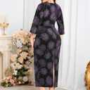 ZOMVA Plus Size Sparkly Wrap Dress 3/4 Sleeve Firework Glitter Bodycon Dresses Wedding Guest Cocktail Evening Party (Black, XXXL)