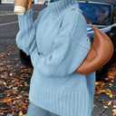 PRETTYGARDEN Women's 2025 Fall Oversized Sweaters Turtleneck Casual Long Sleeve Chunky Knit Pullover Tops Winter Clothes (Light Blue, Medium)