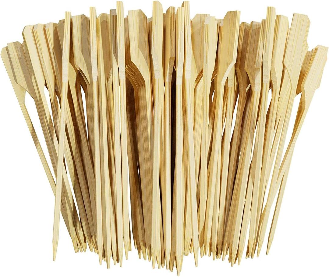 1Pack 100pcs 12cm/4.7inch Bamboo Wooden Paddle Picks Skewers Cocktail Picks Barbecue Stick for BBQ,Grilling,Barbeque Snacks,Appetizer, Dessert, Fruit, Sausage, Burger