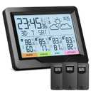 Weather Station Wireless Indoor Outdoor with 3 Sensors, Indoor Outdoor Thermometer with Digital Atomic Clock & Dual Alarm, Temperature Humidity Monitor and Barometer with Backlight for Forecast