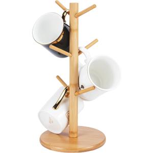 Bamboo Mug Holder, 6 Hooks Coffee Mug Holders Tree, Decorative Mug Racks for Counter, Non-Slip Coffee Mug Cup Tree