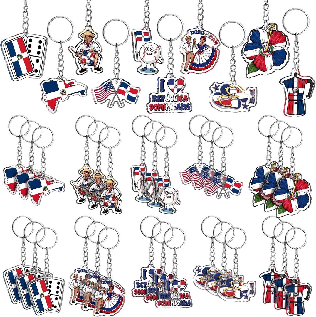 50 Pcs Dominican Republic Acrylic Keychain Souvenirs Bulk Dominican Flag Souvenir Keepsake Gift Travel Giveaways National Day Party Favors