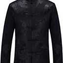 Tang Suit Men Hanfu Chinese Traditional Clothes Kung Fu Shirt Uniform Long Sleeved Coat Tops and Pants (Black, M)