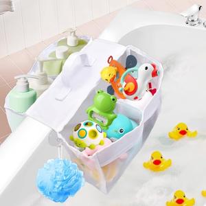 Cerpourt Baby Bath Toys Storage, Saddle Shape 4 Compartment Mesh Bath Toy Organizer, Quick Access Bathtub Toy Holder, Quick Dry Plastic & Polyester Material