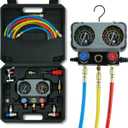 3 Way AC Gauge SetHVAC Gauges for R134a R410a R12 R22 R502 RefrigerantRefrigerant Gauge Kit with 5FT HosesAnti-Collision DialR410a AdapterPuncturing Can Tap