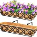 Y&M 24-Inch Window Planter Box 2Pcs Iron Deck Railing With Coco Liner, Metal Horse Troughs for Outdoor Balcony Rail Fence Porch Patio