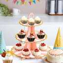 2 x Soleebee 3-Tier Cupcake Stand, Cardboard Cupcake Tower, Dessert Cup Cake Stand Tower for Birthday Wedding Party Decoration, Cupcake Tier Stand 2 Set (Pink Gold)