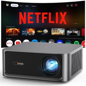 2500 ANSI Lumen Official Netflix Licensed 4K UHD Smart Projector, HAPPRUN Home Theater with Dolby Audio, Wi-Fi 6 & Bluetooth 5.2, Built-in Streaming Apps, Works with Smartphones, Indoor & Outdoor Use (Black)
