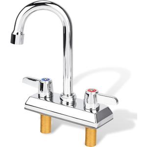 Commercial Bar Sink Faucet,4 Inch Center Deck Mount Bar Sink Faucet2 Hole Brass Constructed,Chrome Polished with 3.8" Gooseneck Spout and 90Rotatable Dual Lever Handles.