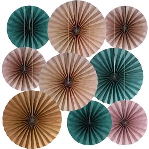 2 x Kosiz 18 Pcs Boho Classroom Hanging Decoration Boho Paper Fans Soft Colored Pom Poms Country School Hanging Fans Tissue Paper Flower for Room Classroom Birthday Party Supplies Decoration