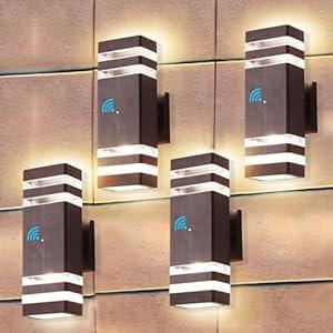 FAISHILAN 4 Pack Dusk to Dawn Exterior Wall Light Fixture, 2-Layer 14W 1200LM Warm White 3000K IP65 Waterproof Aluminum Morden Outdoor Lights for House Porch Hallway Patio Garage