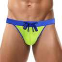 Panegy Men's Colorblock Swim Briefs Low Rise Sexy Swimsuit Underwear Padded Bikini Swimwear with Drawstring (Green)