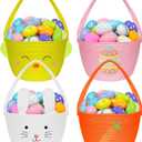 4 Pcs Easter Woven Basket Empty for Gifts Small Bunny Woven Cotton Rope Baskets with Handle Easter Egg Hunt Buckets Bags for Girls Baby Shower Candy Egg Storage Easter Party Decoration Basket Gifts