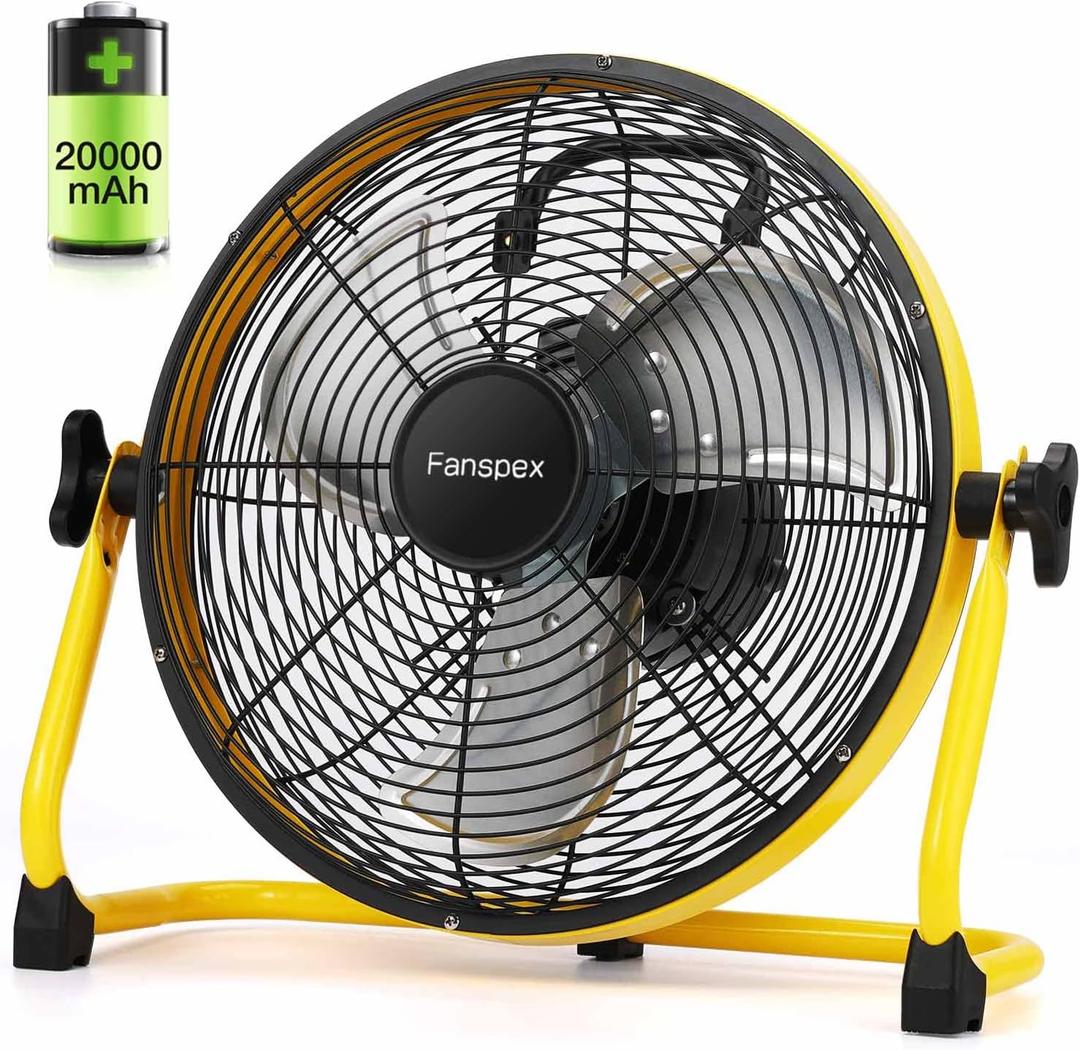 12'' Portable Battery Operated Fan, 20000 mAh Cordless Rechargeable Floor Camping Fan for Outdoor, DC 24V, 40dB Low Noise,6-32 Longer Running Time, High-Velocity 5.8 m/s