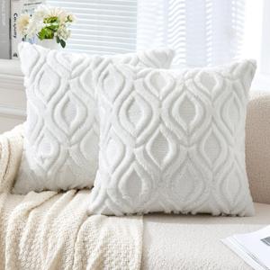 MIULEE Pure White Throw Pillow Covers 18x18 Inch, Soft Winter Plush Faux Wool Couch Pillow Covers Set of 2 Decorative Farmhouse Boho Throw Pillows for Sofa Living Room Bed