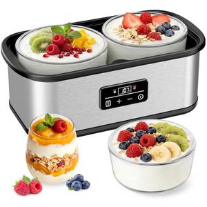 Yogurt Maker with Two 1 Quart Glass Bowls, Yogurt Maker Machine with Precise Temp Control (68-127℉) & 48H Timer, Auto Shut-Off, BPA-Free, for Homemade Probiotic Yogurt & Gut Health