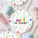 2 x 40Pcs Happy Birthday Plates and Napkins Set, Disposable Polka Dot Paper Plates Party Plates and Napkins for Birthday Party Supplies Tableware Set