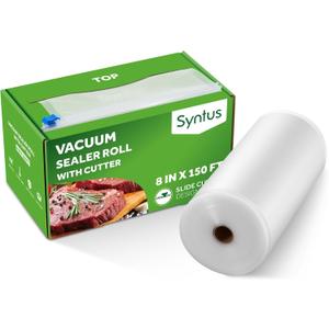 Syntus 8" x 150' Food Vacuum Seal Roll Keeper with Cutter Dispenser, Commercial Grade Vacuum Sealer Bag Rolls, BPA Free Food Vac Bags, Ideal for Storage, Meal Prep and Sous Vide