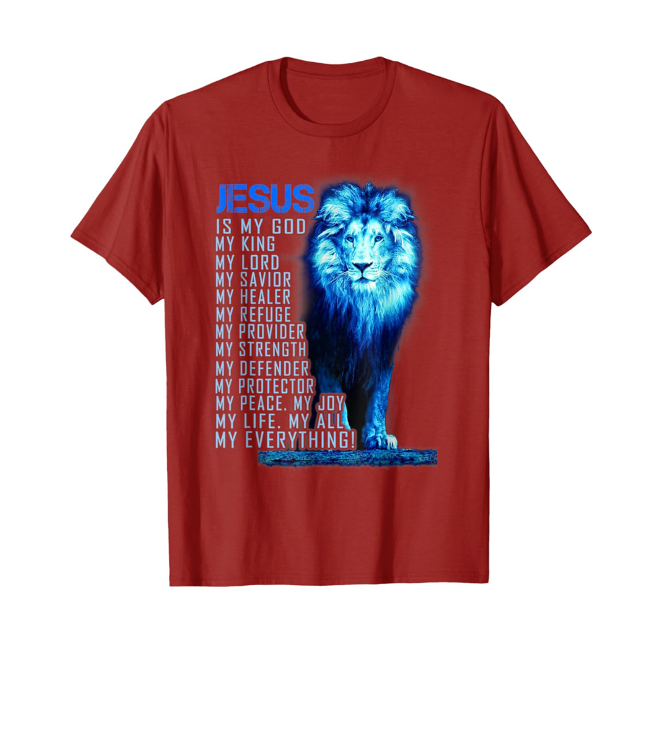 Lion Christian Jesus Is My God King, Lord, and Savior T-Shirt M