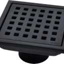 4 inch Square Shower Drain with Removable Cover Grid Grate,SUS 304 Stainless Steel Tile in Floor Drain,Matte Black