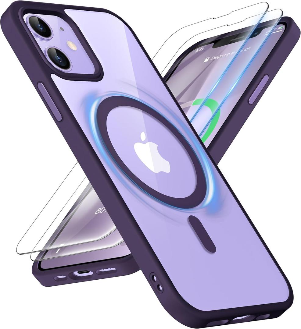 ORETECH Magnetic for iPhone 12 Case/iPhone 12 Pro Case, [Compatible with MagSafe][2 Pcs Screen Protectors][15 FT Drop Protection], Shockproof Bumper Phone Case iPhone 12/12 Pro Cover, Deep Purple