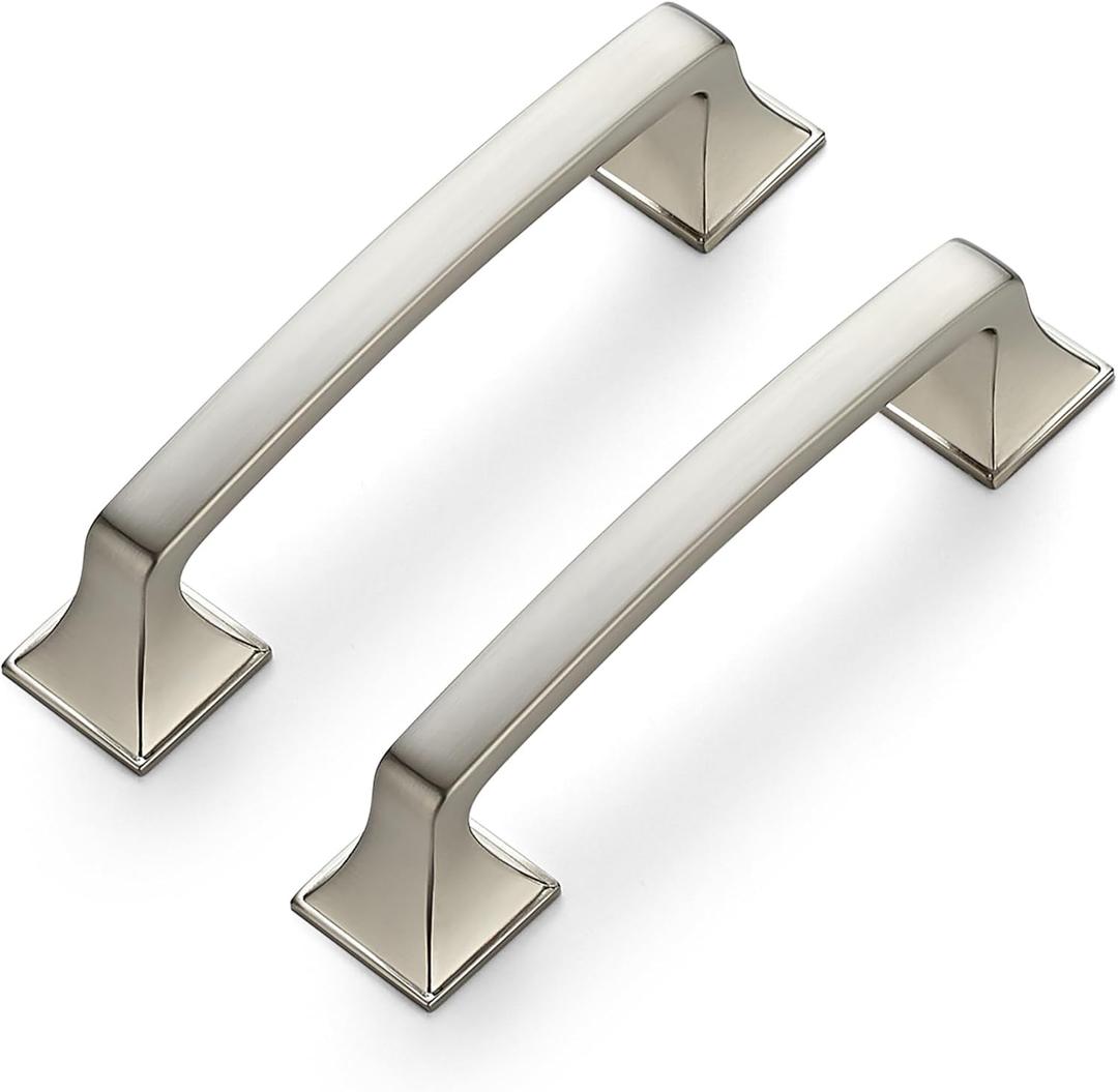 Ravinte 10 Pack Solid 3-3/4" Square Foot Arch Pulls Kitchen Cabinet Handles Brushed Nickel Pulls Silver Dresser Kitchen Cupboard Hardware Handles for Cabinets Cupboard Drawers (3-3/4 Inch Hole Center)