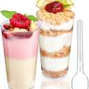 TOFLEN 50 Pack 3 oz Round Mini Dessert Cups with Spoons Clear Plastic Dessert Shooter Cups for for Party, Yogurt, Parfait, Cheesecake, Pudding, Jello and Appetizers