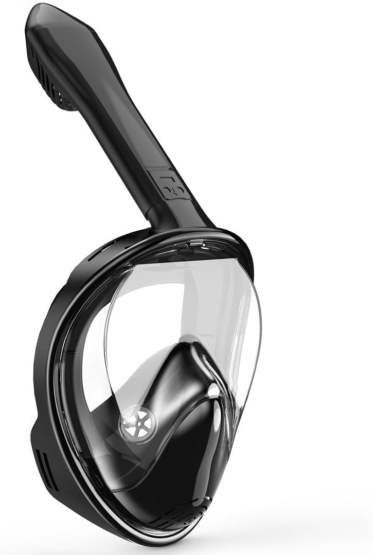 Kids Snorkel Mask Full Face, Snorkeling Gear for Kids 2-14 with Camera Mount, 180 Degree Panoramic View Snorkeling Set Anti-Fog Anti-Leak (Black)